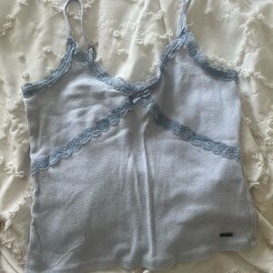 Elegant Blue Lace Trim Cami Top